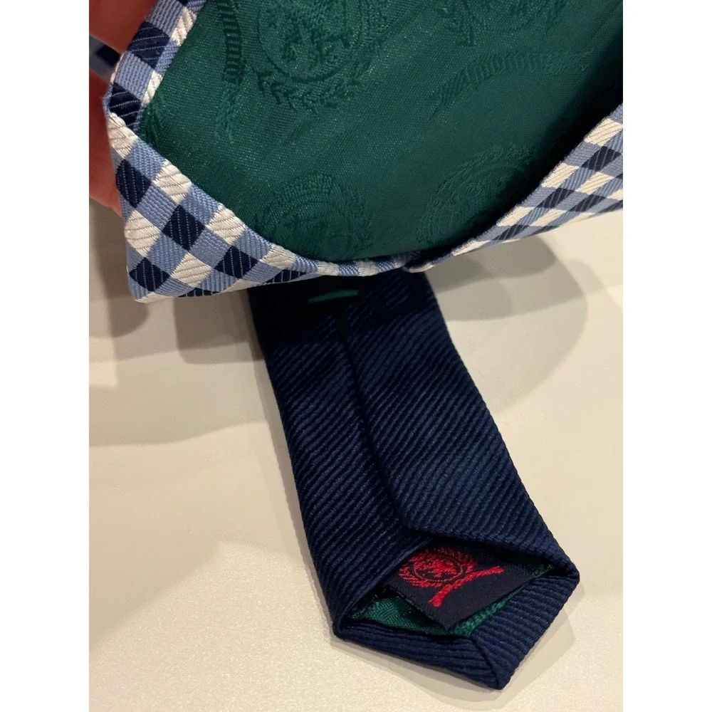 Tommy Hilfiger Mens Blue Gingham Check 100% Silk‎ Necktie Made in USA